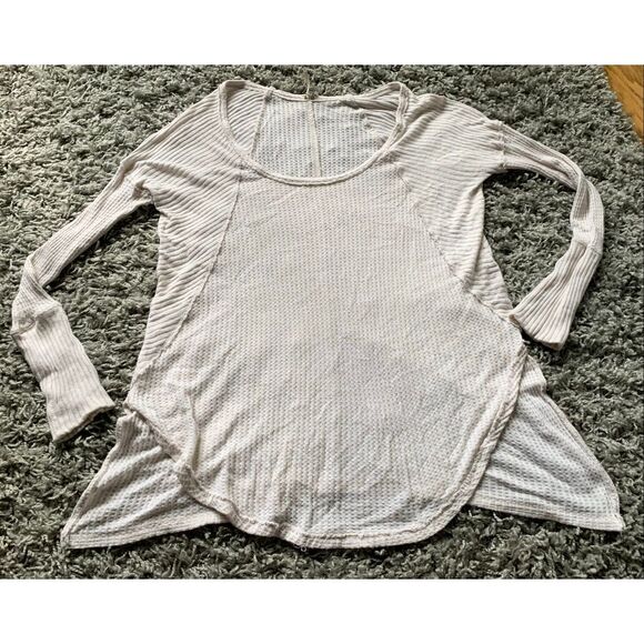 Free People Ventura Creamy Waffle Weave Thermal BOHO TUNIC SHIRT TOP sz M - Picture 2 of 8